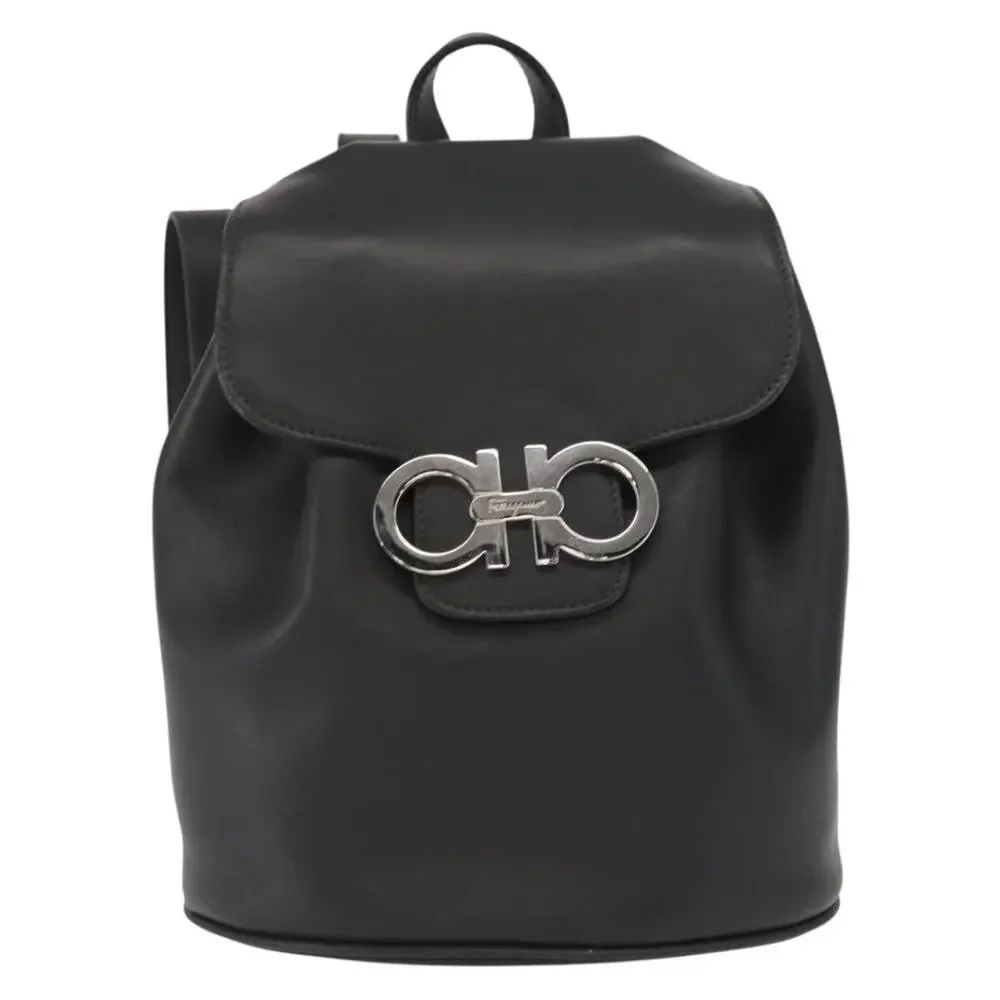 Salvatore Ferragamo Leather Gancini Backpack Black